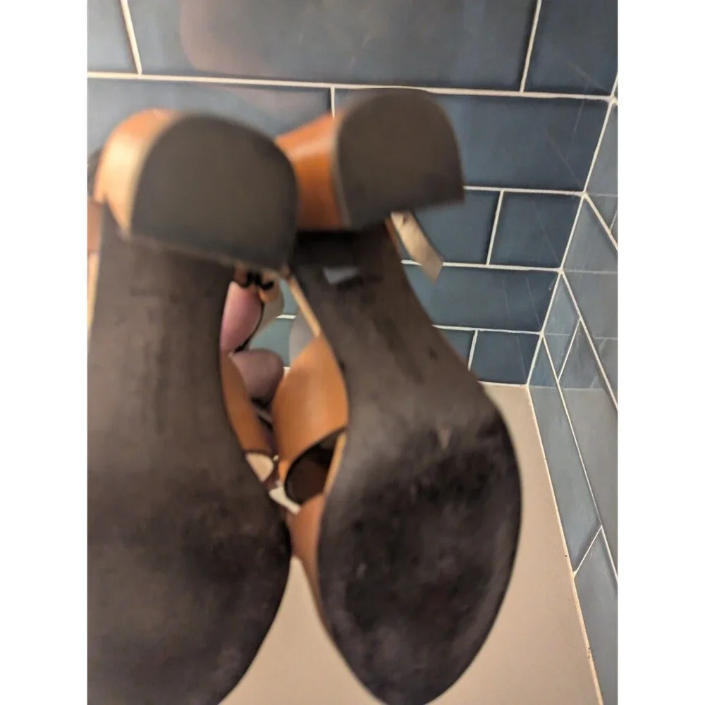 Carlo Pazolini 8 Tan‎ Leather Strappy Wedge Heels Platform Sandals Woodgrain